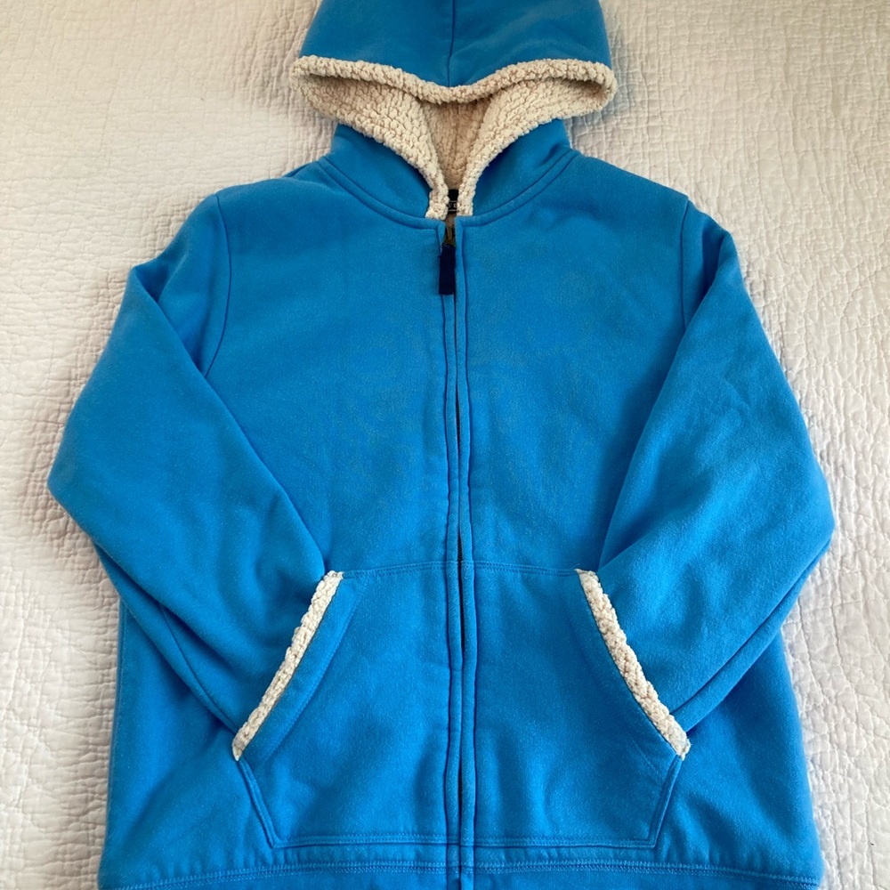 Lands End Blue Sherpa Zip Up Hoodie